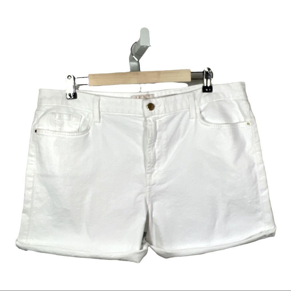 JEN7 7 FOR ALL MANKIND Women’s Mid Roll-Up Denim Jean Shorts White Size 14